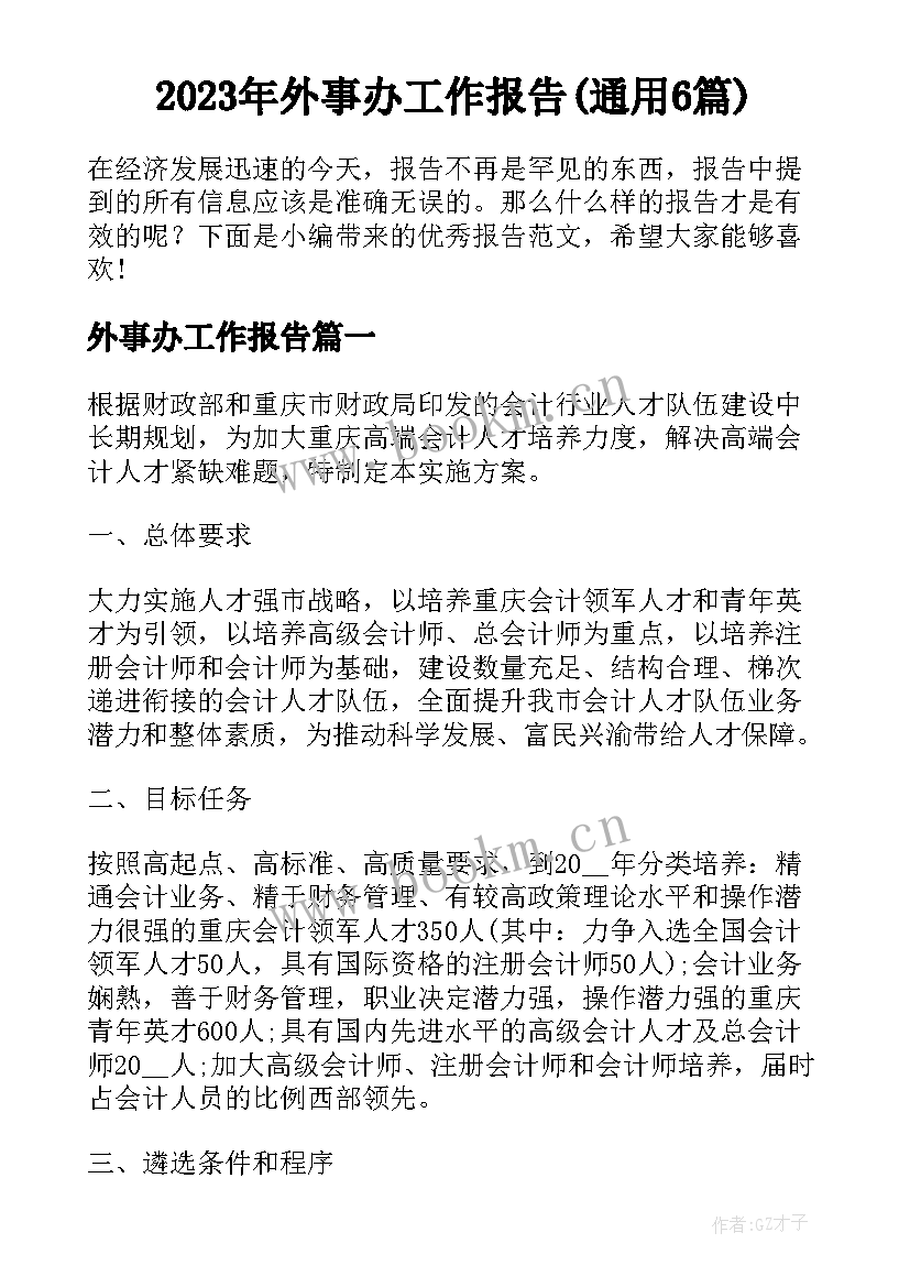 2023年外事办工作报告(通用6篇)