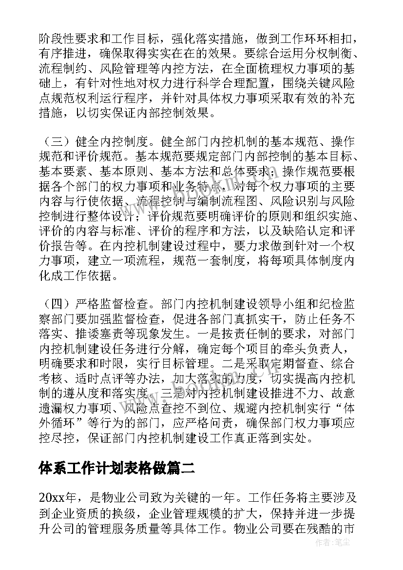 2023年体系工作计划表格做(实用8篇)