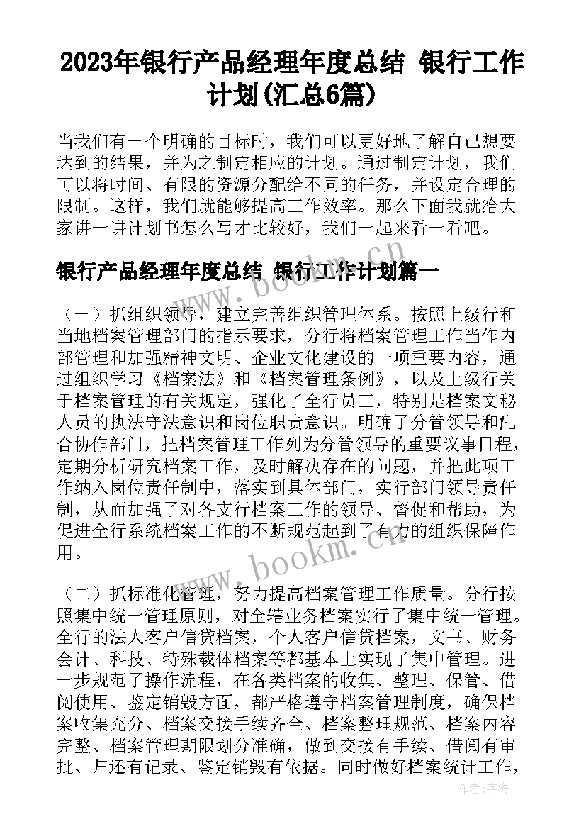 2023年银行产品经理年度总结 银行工作计划(汇总6篇)