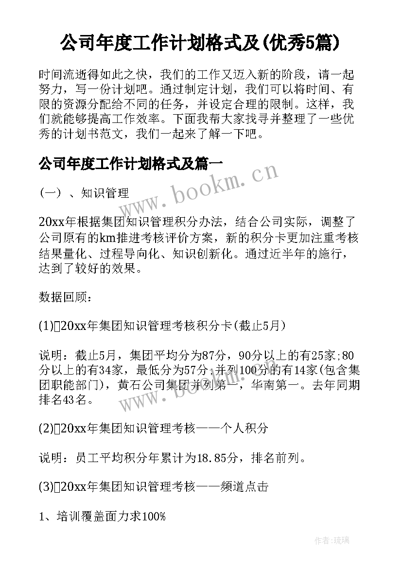 公司年度工作计划格式及(优秀5篇)