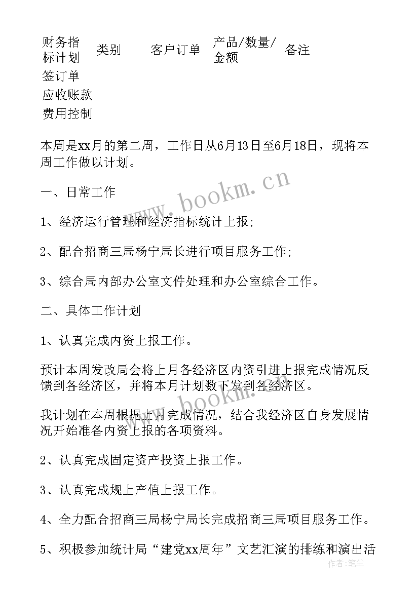 水疗管理层工作计划 工作计划表格(精选6篇)