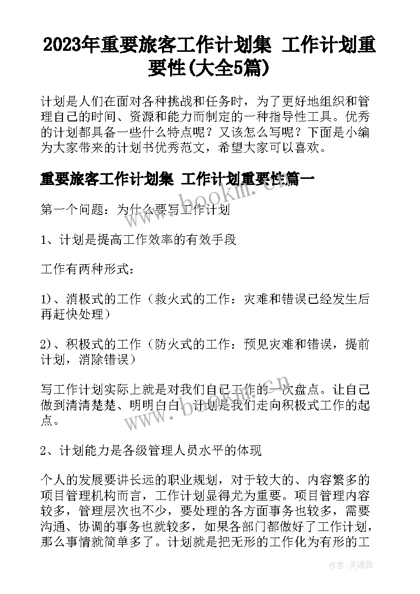 2023年重要旅客工作计划集 工作计划重要性(大全5篇)