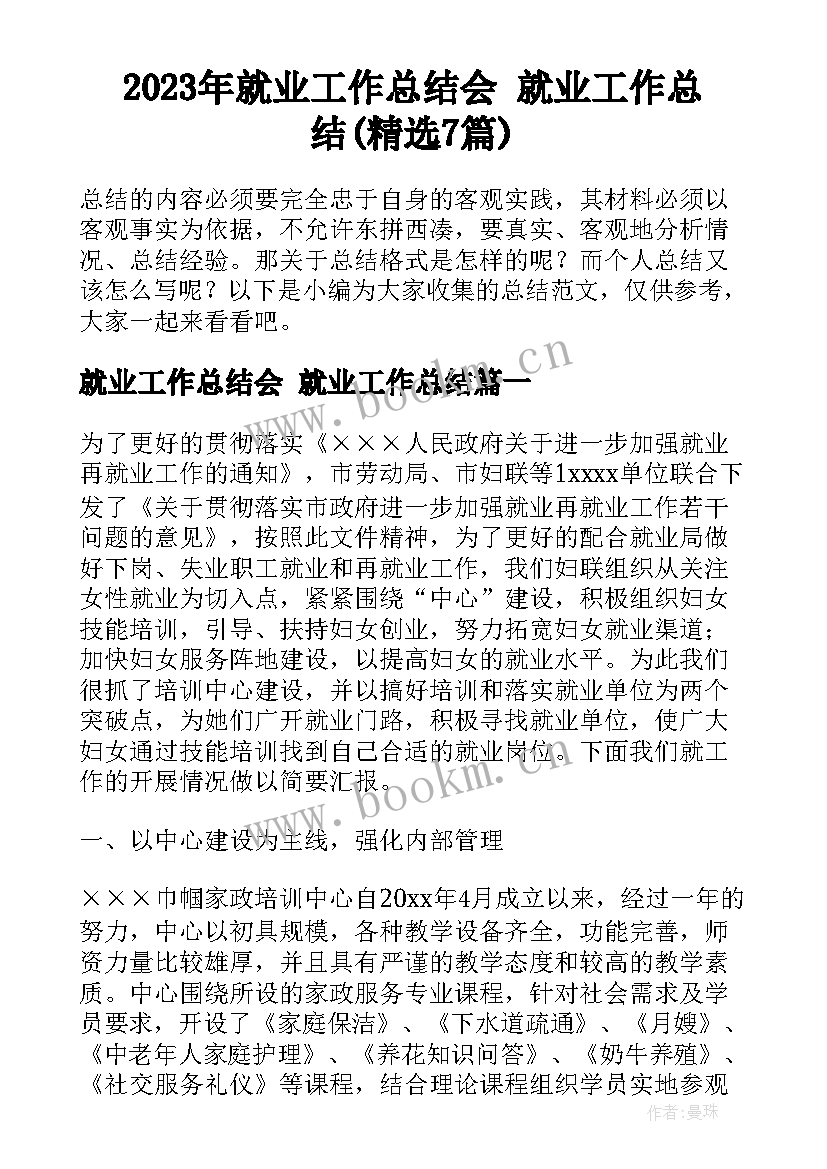 2023年就业工作总结会 就业工作总结(精选7篇)