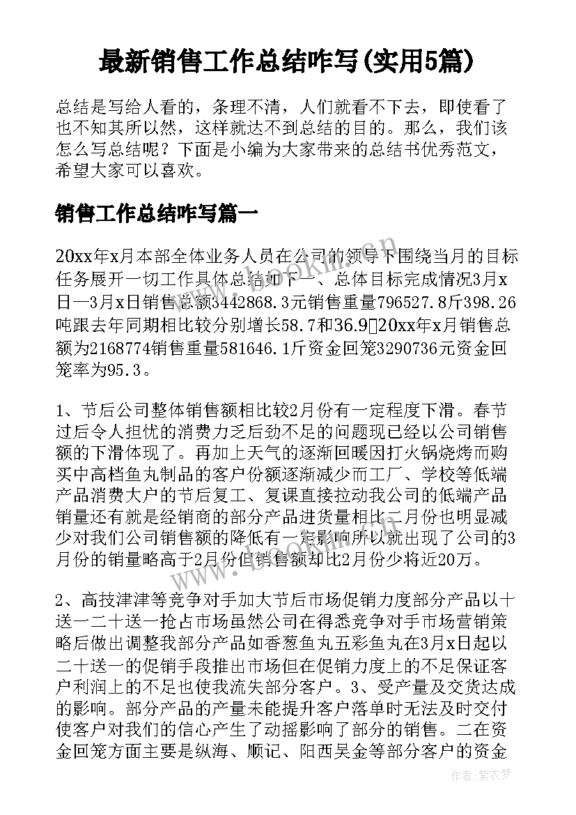 最新销售工作总结咋写(实用5篇)