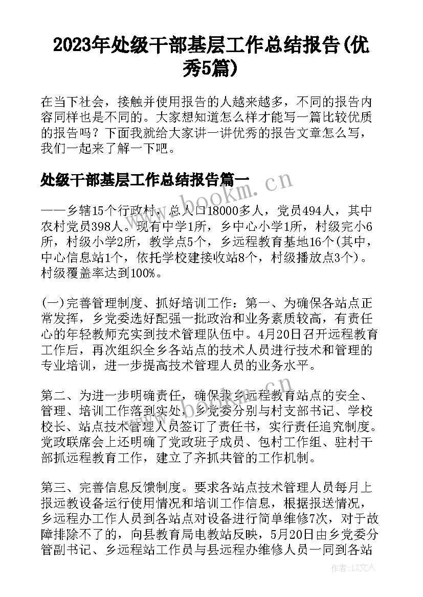 2023年处级干部基层工作总结报告(优秀5篇)