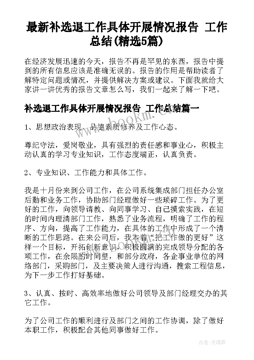 最新补选退工作具体开展情况报告 工作总结(精选5篇)