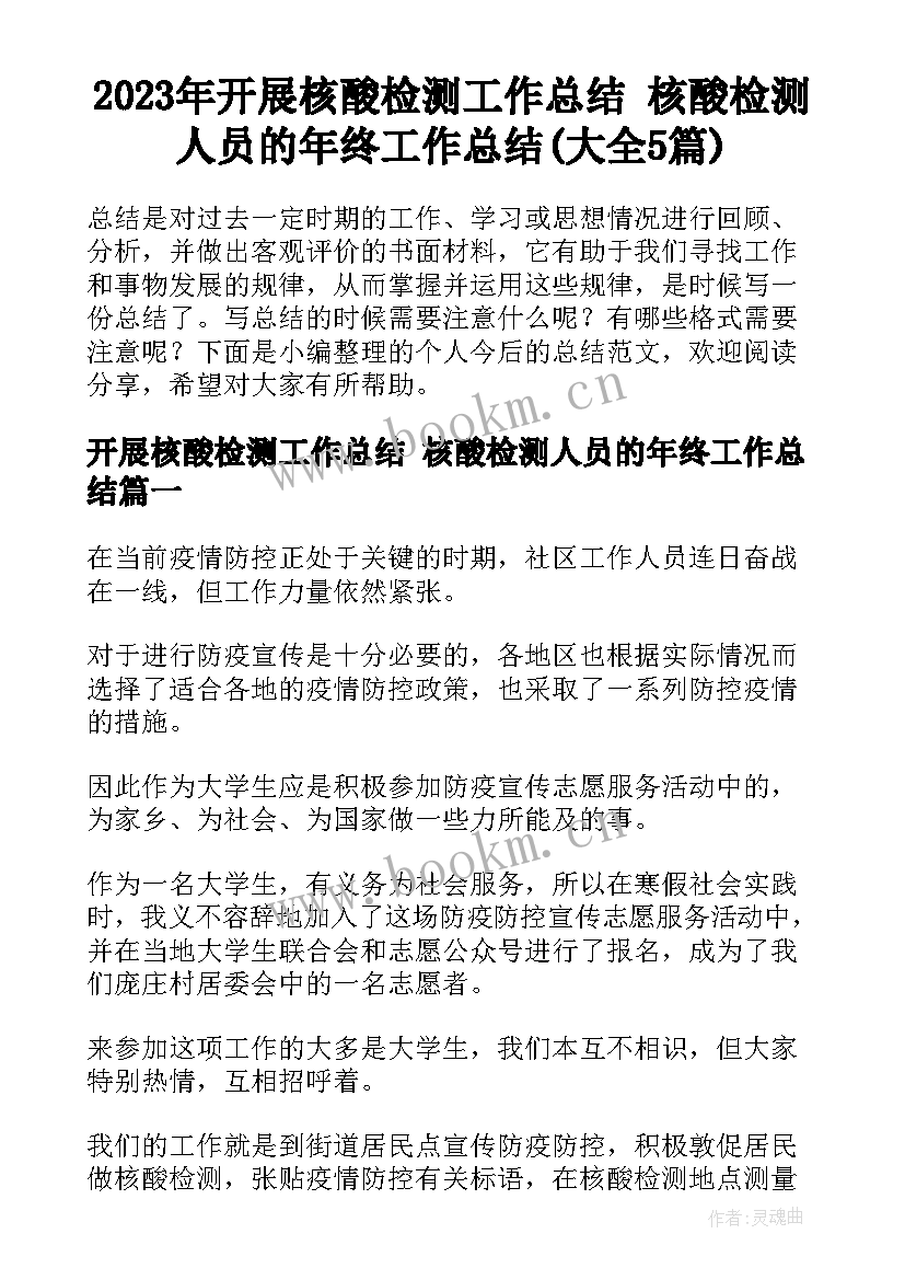 2023年开展核酸检测工作总结 核酸检测人员的年终工作总结(大全5篇)