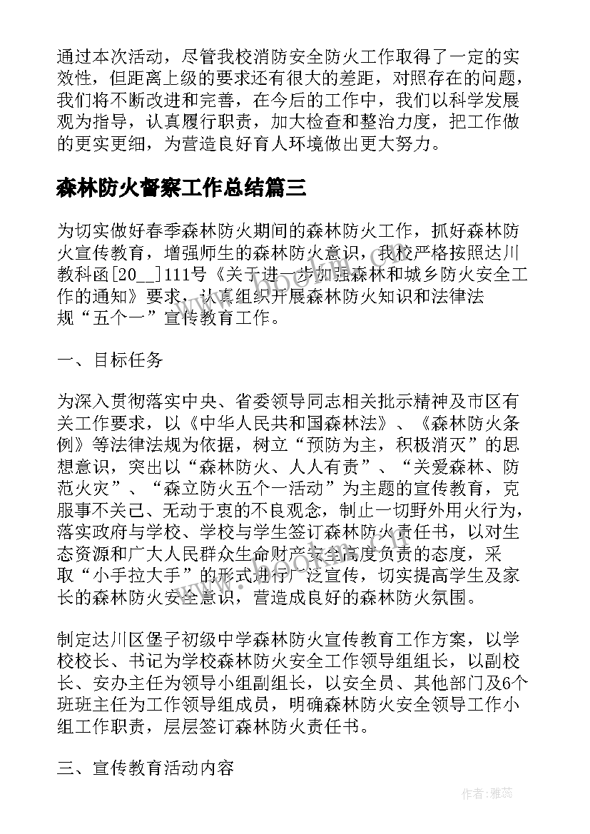 最新森林防火督察工作总结(模板8篇)