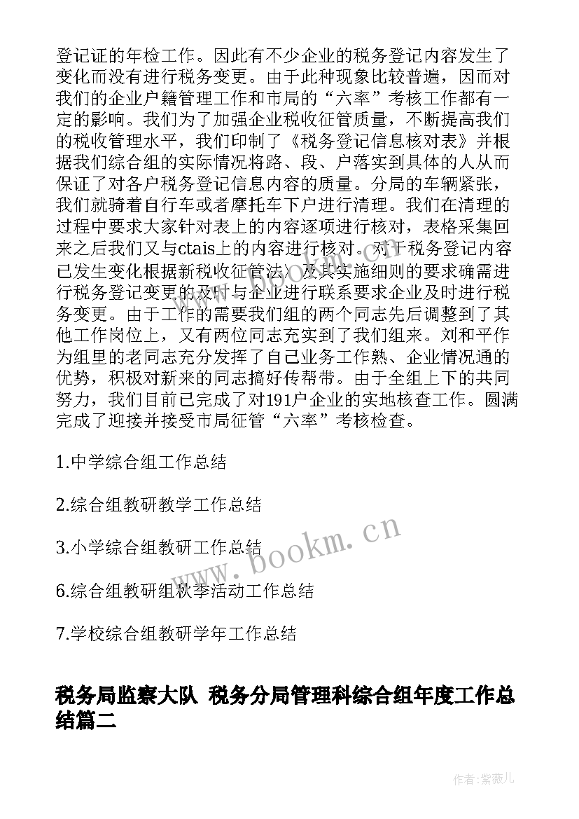 税务局监察大队 税务分局管理科综合组年度工作总结(优秀5篇)