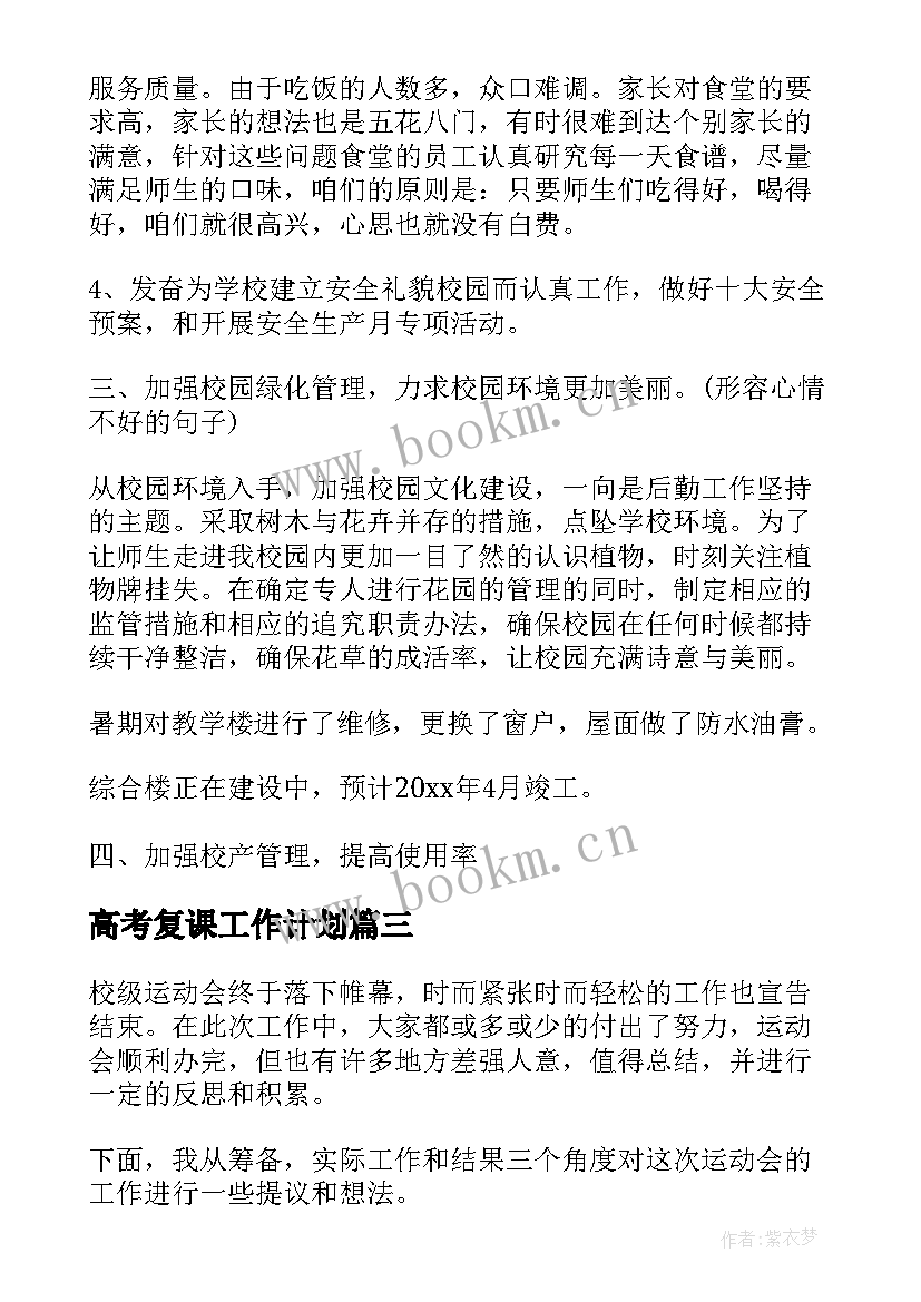 最新高考复课工作计划(大全5篇)