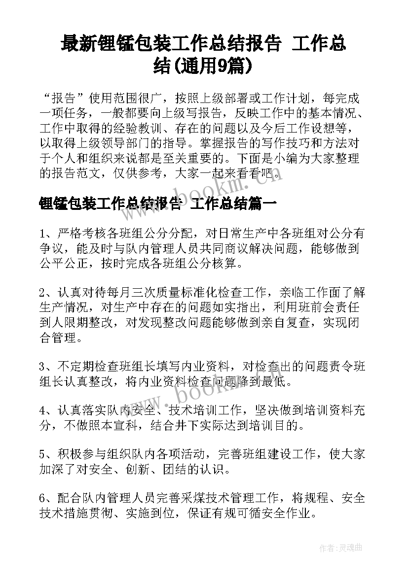 最新锂锰包装工作总结报告 工作总结(通用9篇)