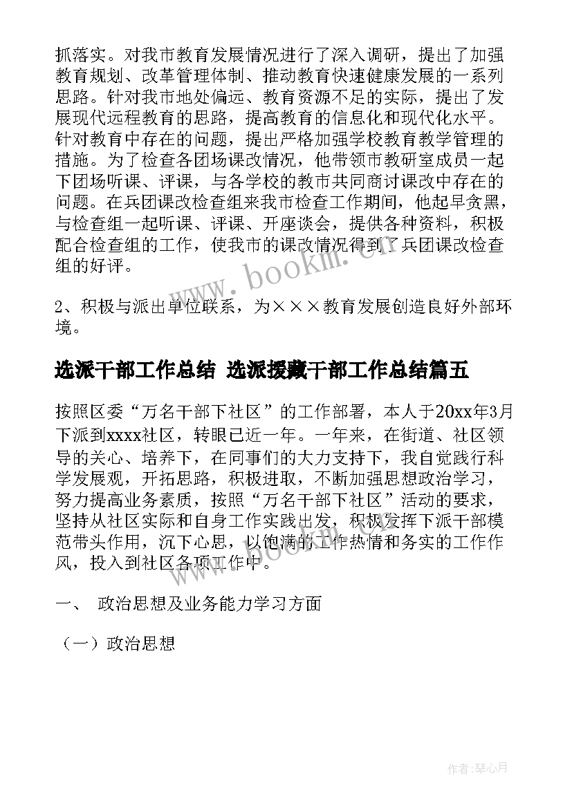 选派干部工作总结 选派援藏干部工作总结(实用5篇)