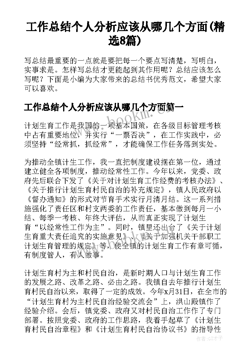 工作总结个人分析应该从哪几个方面(精选8篇)