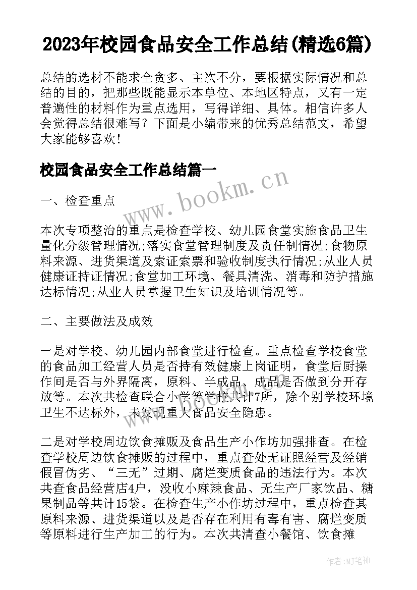 2023年校园食品安全工作总结(精选6篇)