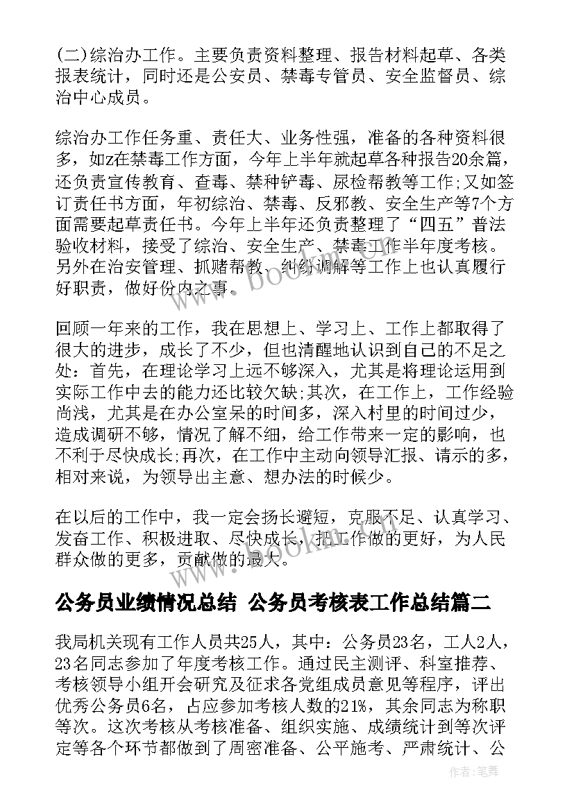 最新公务员业绩情况总结 公务员考核表工作总结(汇总7篇)