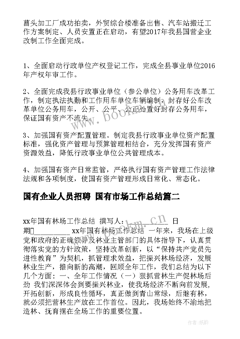 国有企业人员招聘 国有市场工作总结(通用7篇)