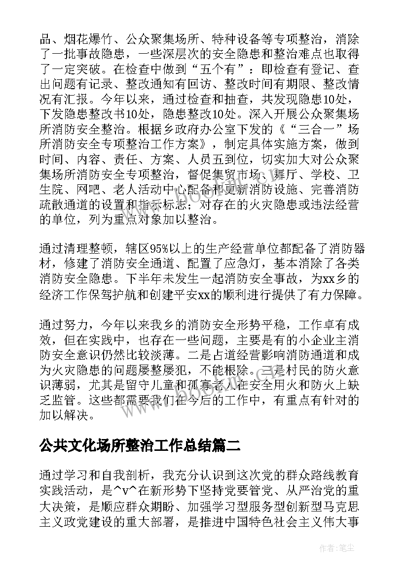 最新公共文化场所整治工作总结(优秀5篇)