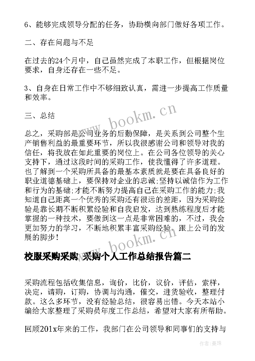 校服采购采购 采购个人工作总结报告(优质6篇)