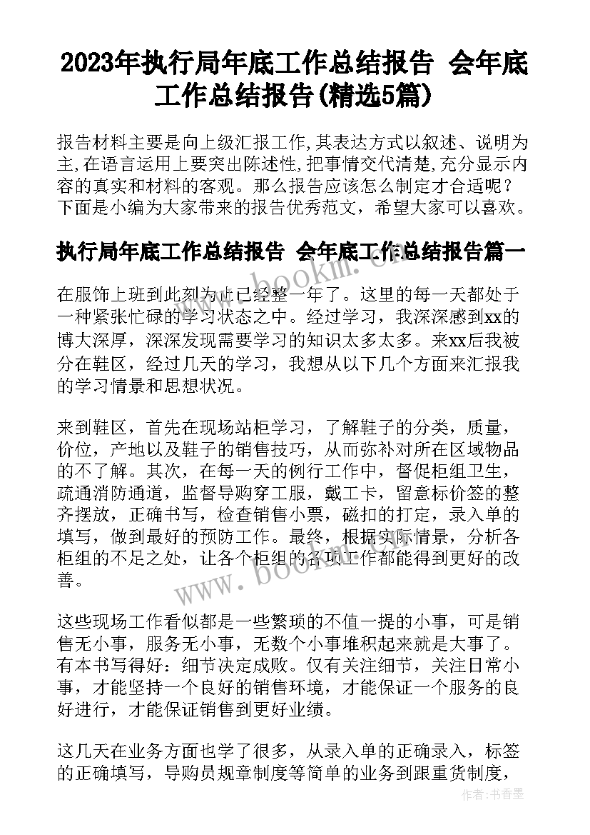 2023年执行局年底工作总结报告 会年底工作总结报告(精选5篇)