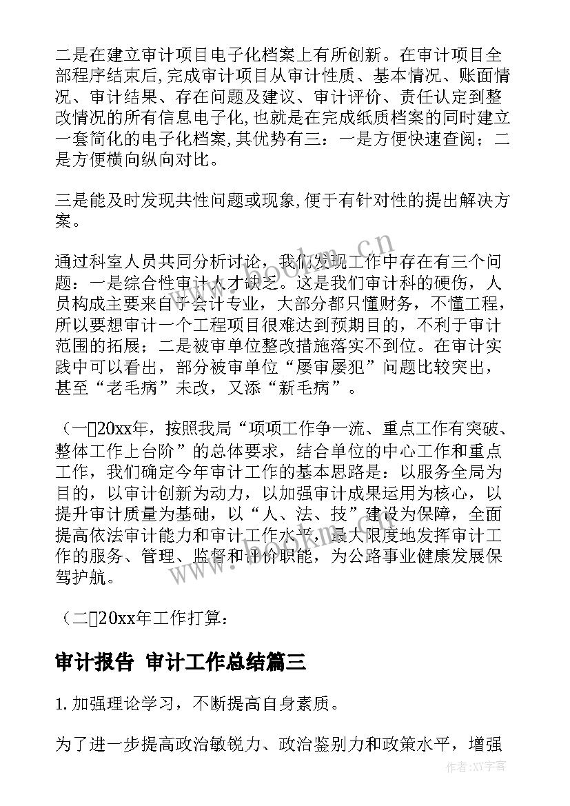 2023年审计报告 审计工作总结(优秀8篇)