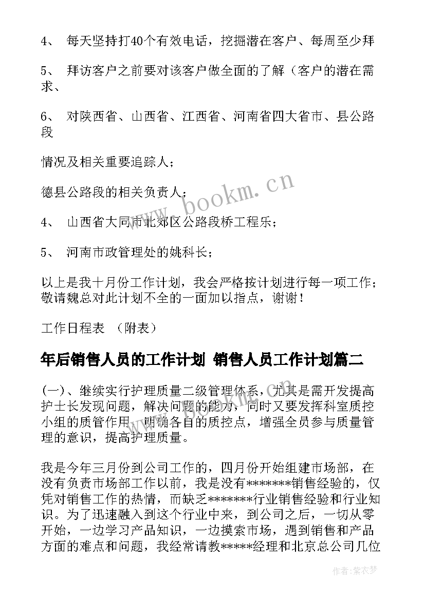 2023年年后销售人员的工作计划 销售人员工作计划(大全9篇)