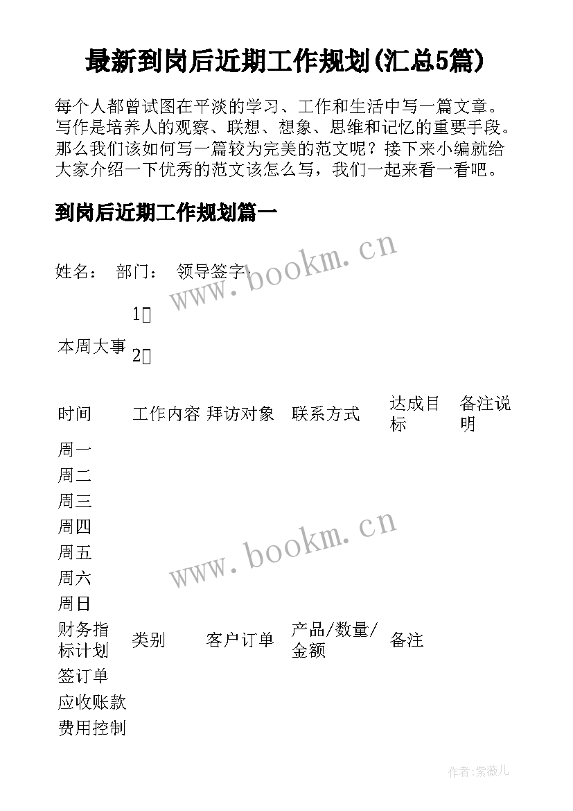 最新到岗后近期工作规划(汇总5篇)