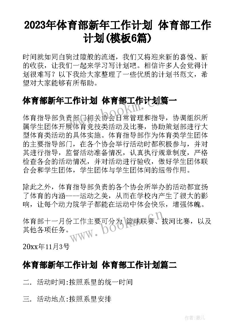 2023年体育部新年工作计划 体育部工作计划(模板6篇)