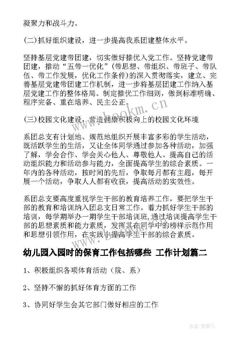 幼儿园入园时的保育工作包括哪些 工作计划(通用9篇)