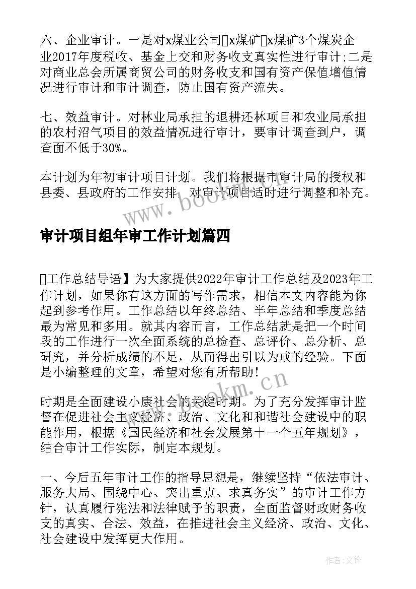 2023年审计项目组年审工作计划(精选5篇)