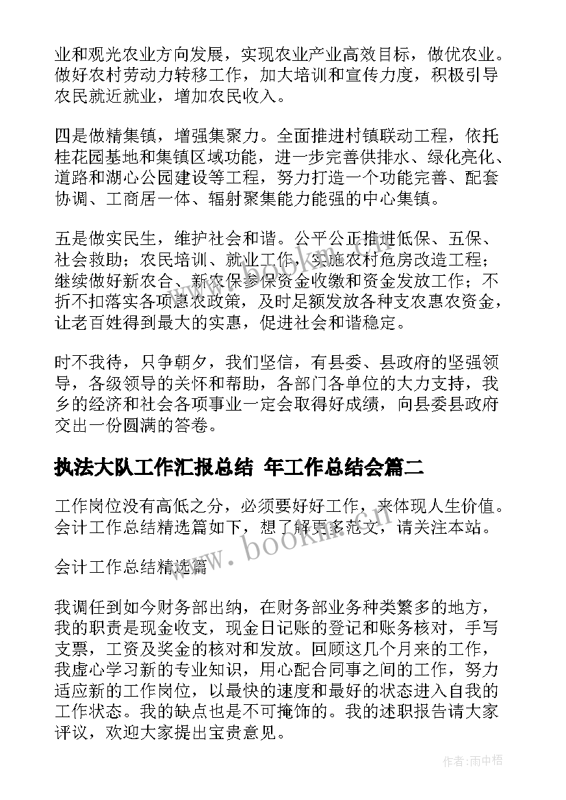 执法大队工作汇报总结 年工作总结会(通用6篇)