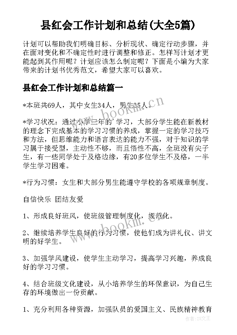 县红会工作计划和总结(大全5篇)