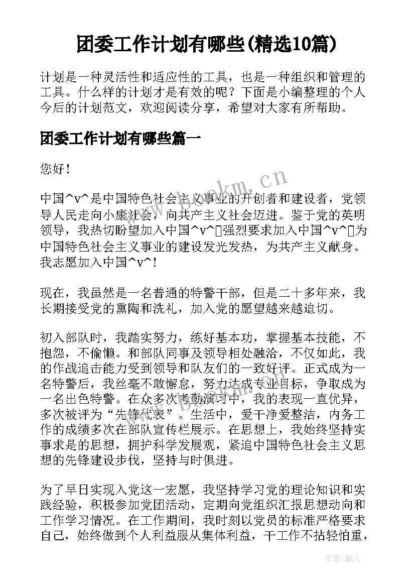 团委工作计划有哪些(精选10篇)