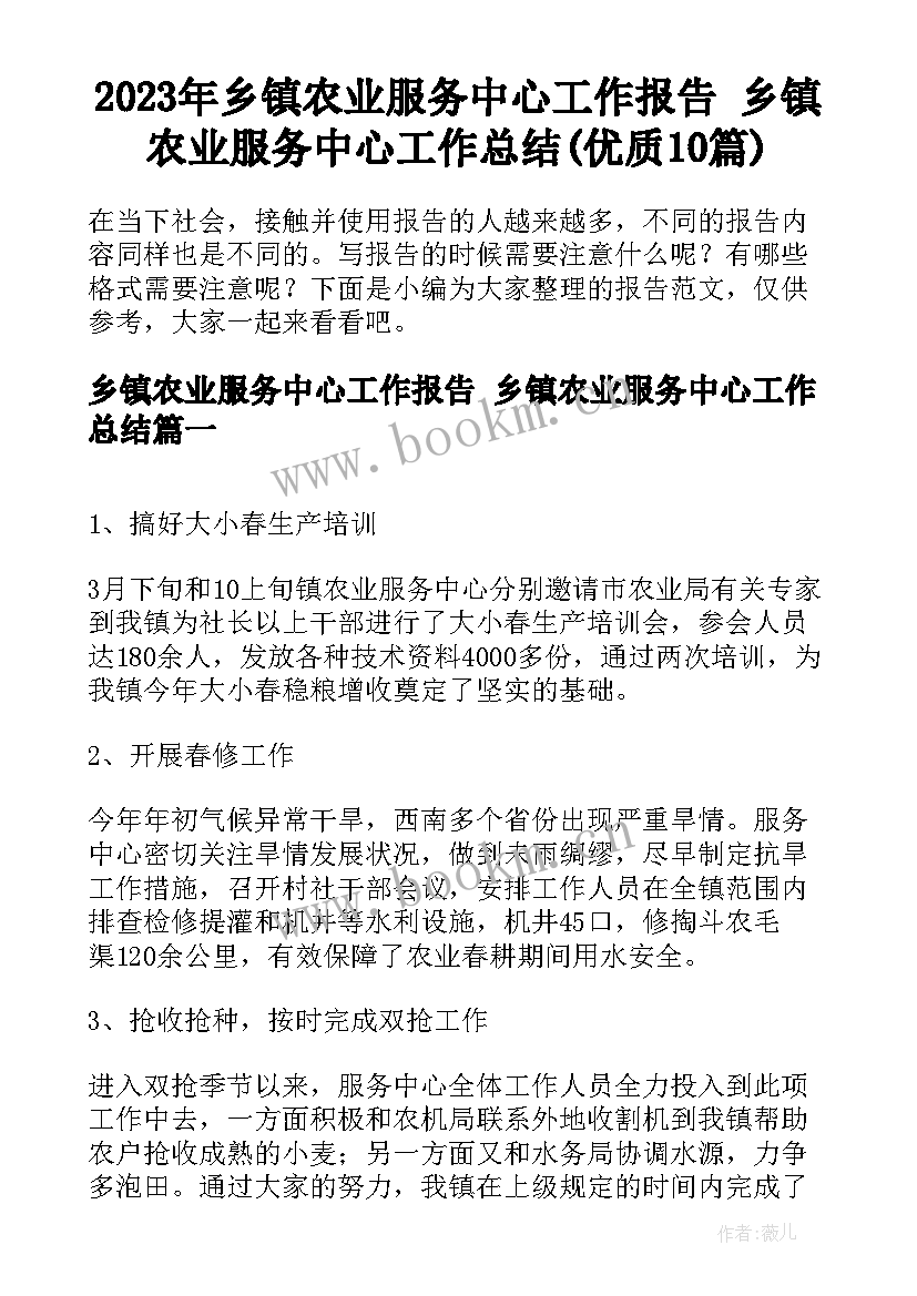 2023年乡镇农业服务中心工作报告 乡镇农业服务中心工作总结(优质10篇)