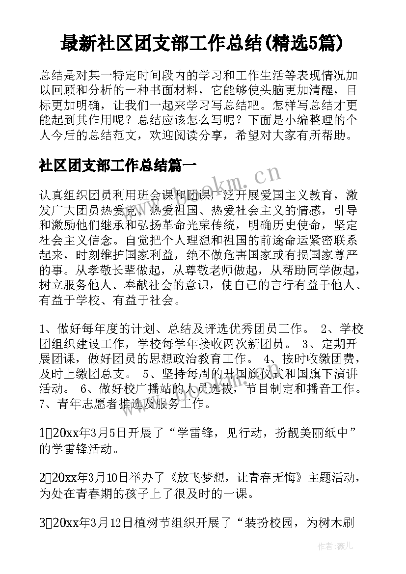 最新社区团支部工作总结(精选5篇)