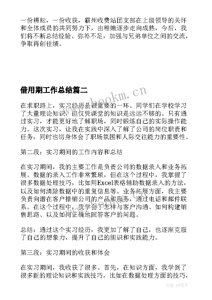 2023年借用期工作总结(通用9篇)