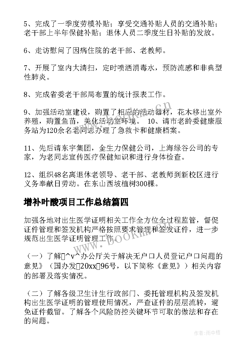 增补叶酸项目工作总结(实用5篇)