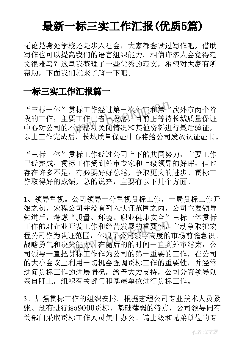 最新一标三实工作汇报(优质5篇)