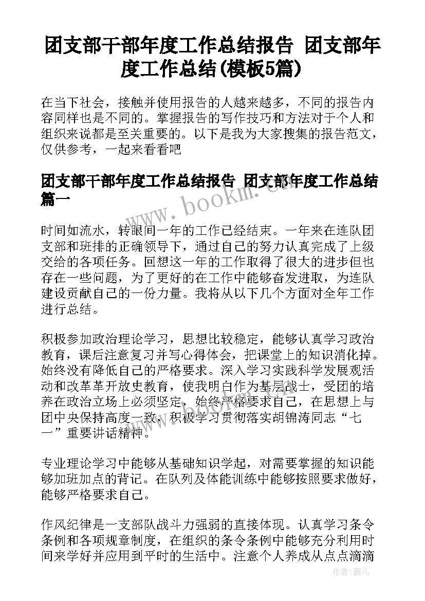 团支部干部年度工作总结报告 团支部年度工作总结(模板5篇)