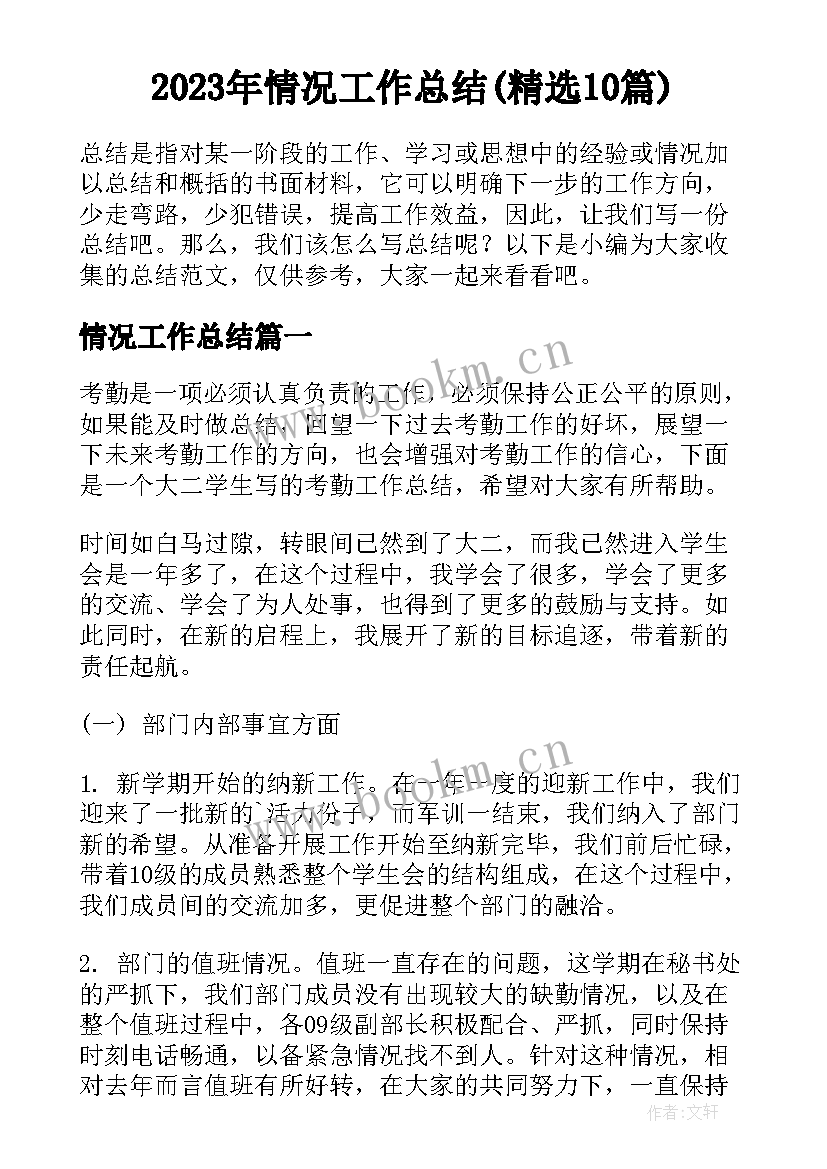 2023年情况工作总结(精选10篇)