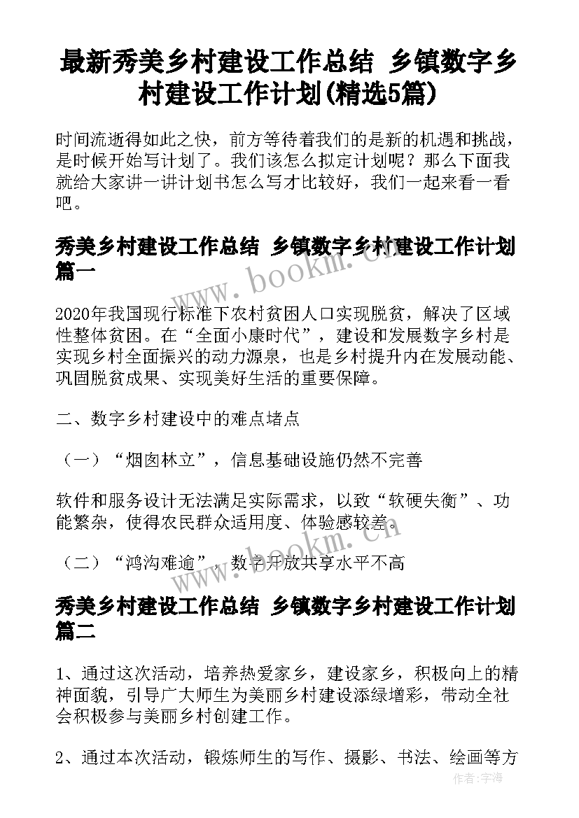 最新秀美乡村建设工作总结 乡镇数字乡村建设工作计划(精选5篇)