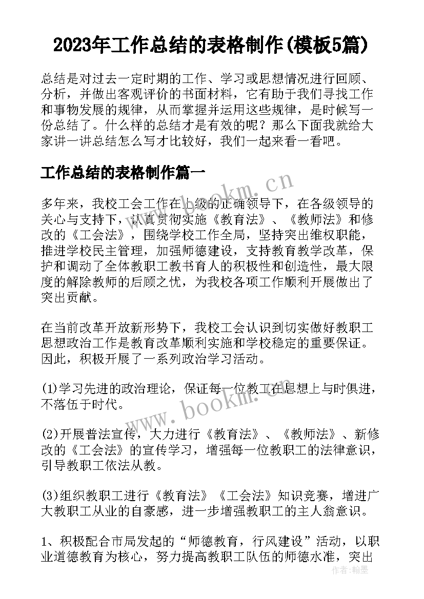 2023年工作总结的表格制作(模板5篇)