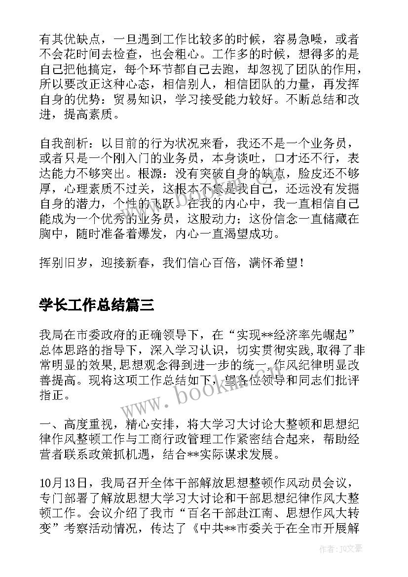 最新学长工作总结(实用8篇)