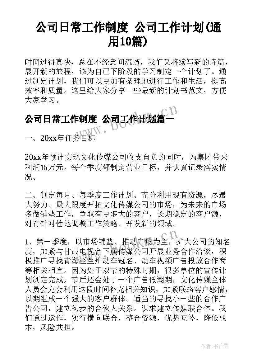 公司日常工作制度 公司工作计划(通用10篇)