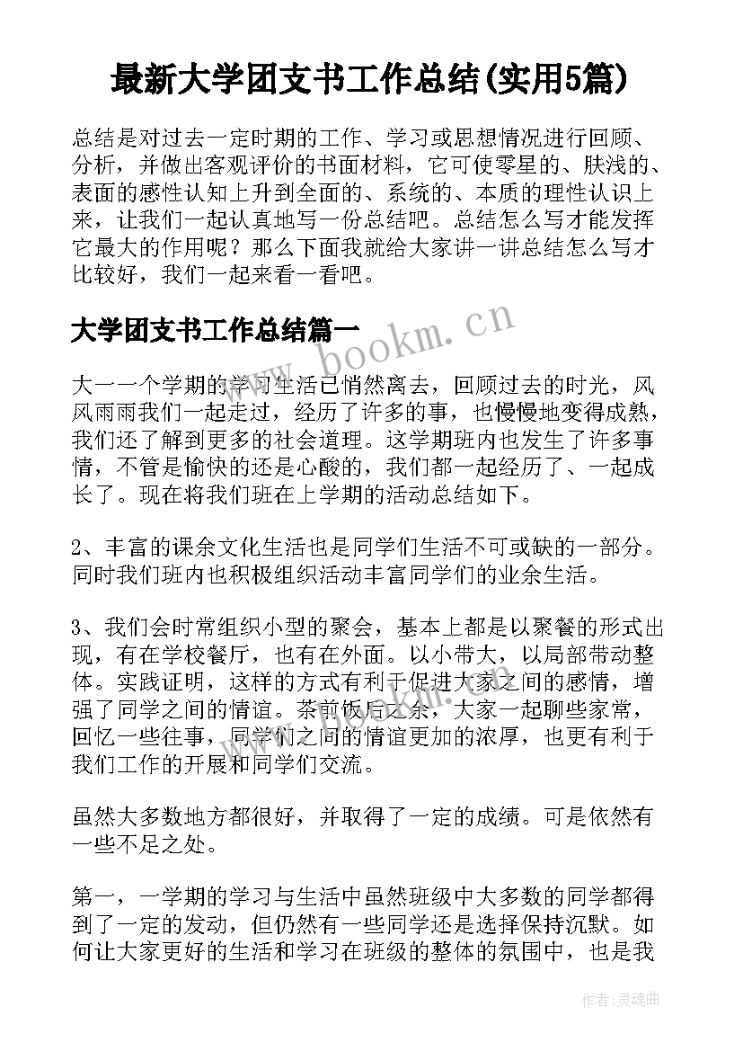 最新大学团支书工作总结(实用5篇)