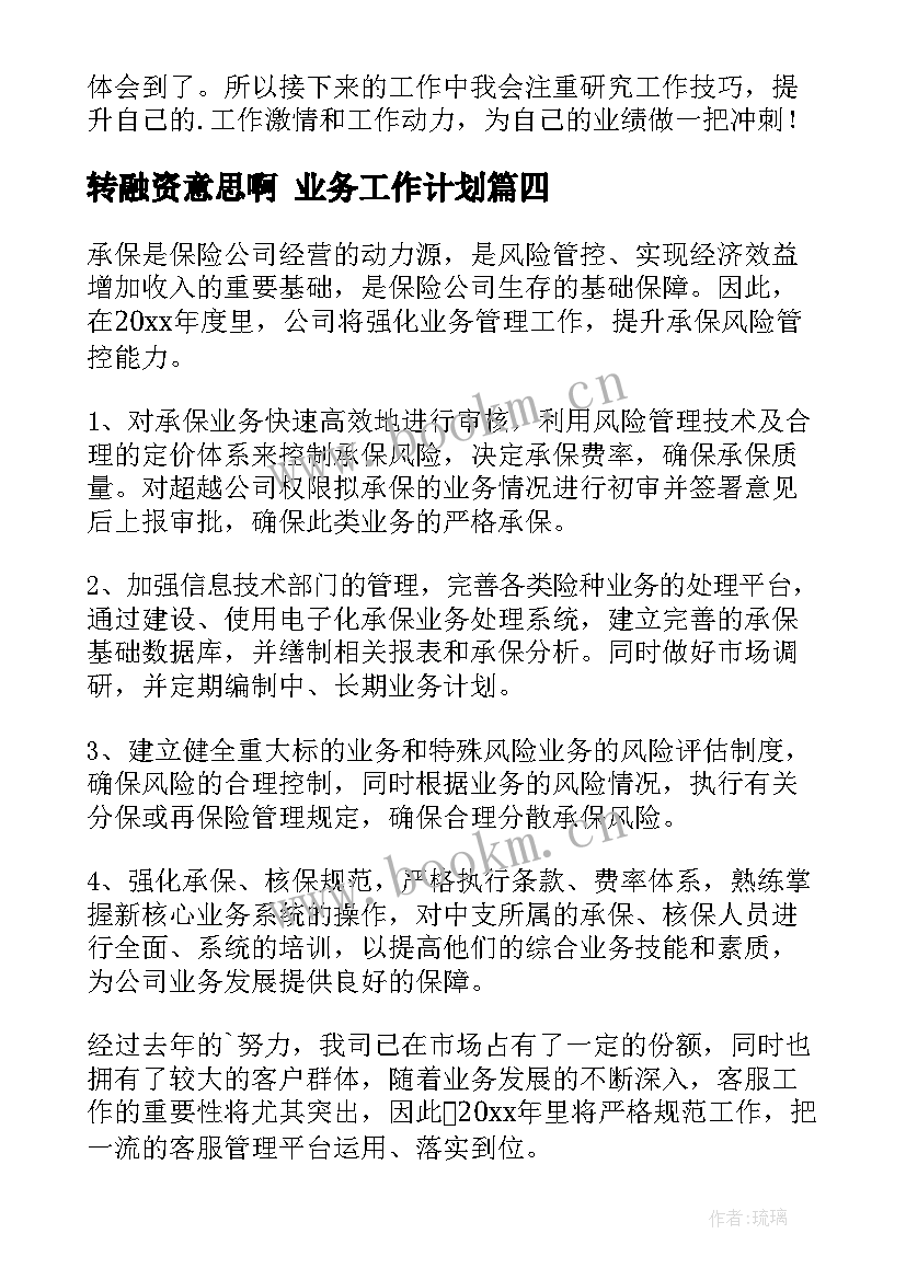 2023年转融资意思啊 业务工作计划(实用7篇)