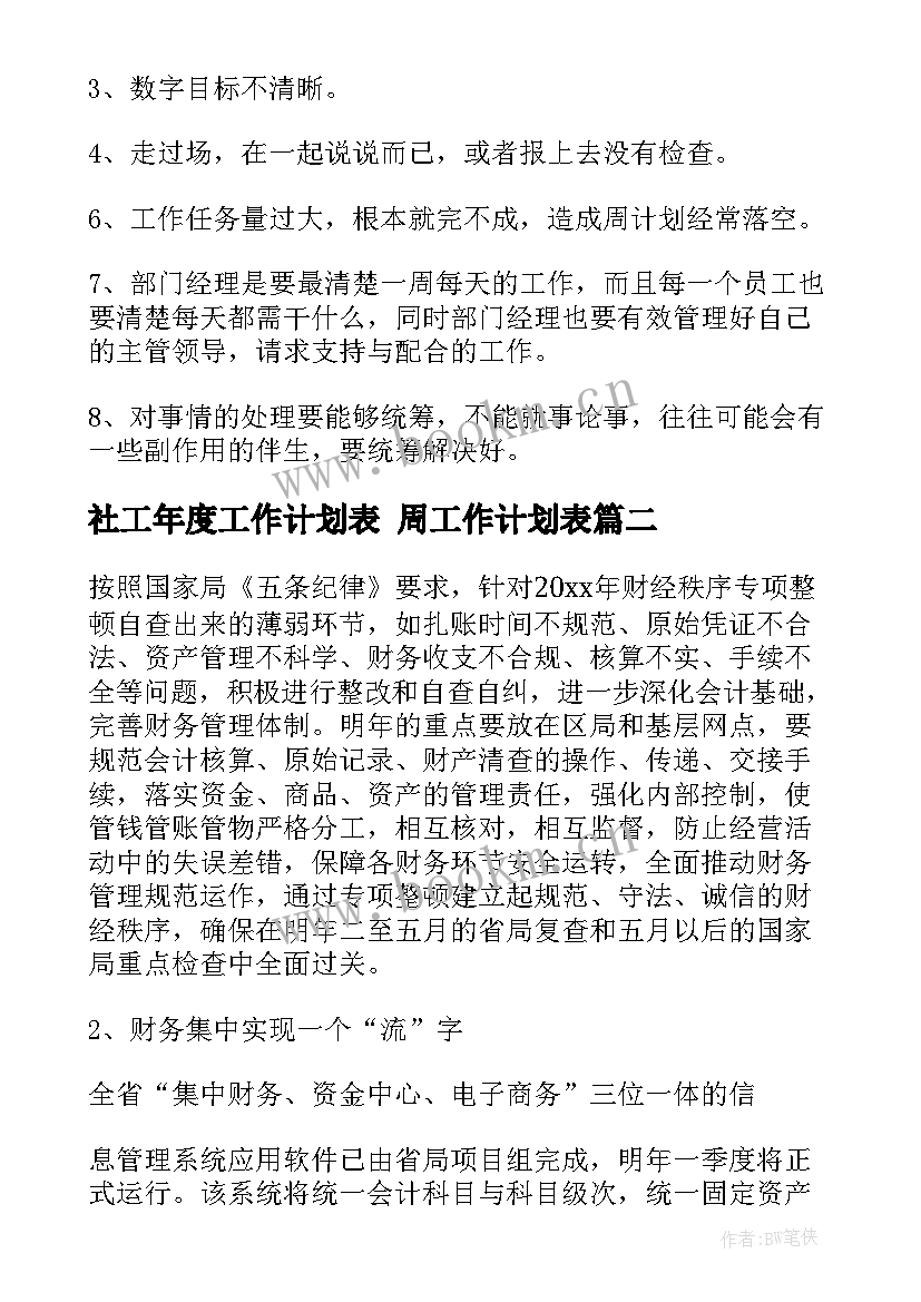 2023年社工年度工作计划表 周工作计划表(精选8篇)