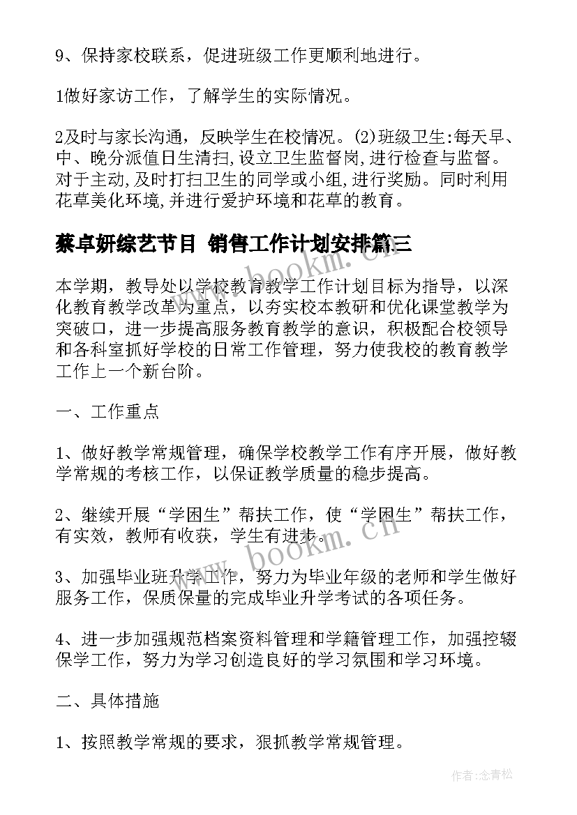 2023年蔡卓妍综艺节目 销售工作计划安排(实用5篇)