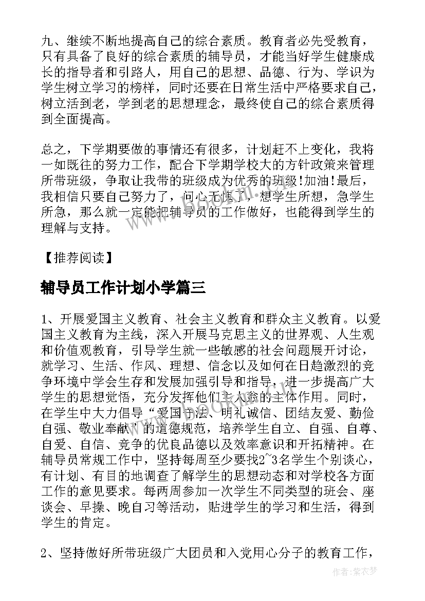 2023年辅导员工作计划小学(精选7篇)