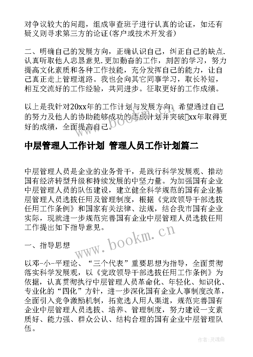 最新中层管理人工作计划 管理人员工作计划(优质8篇)