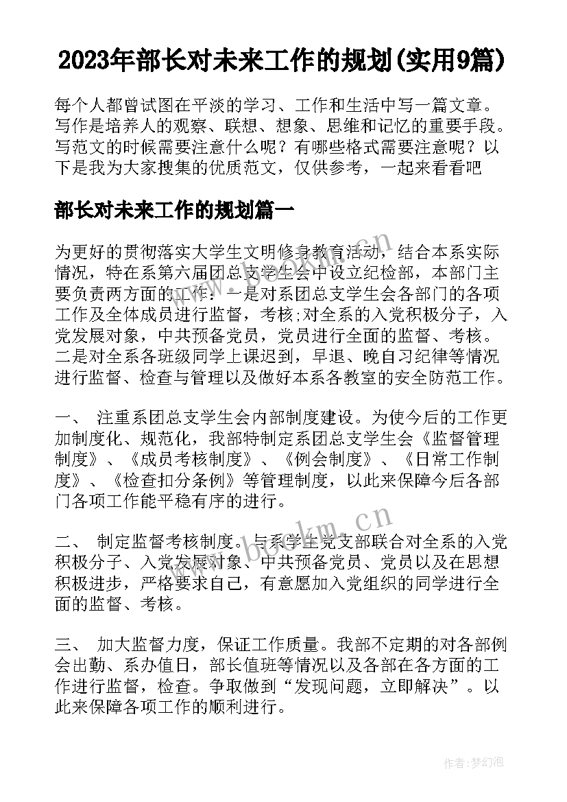 2023年部长对未来工作的规划(实用9篇)